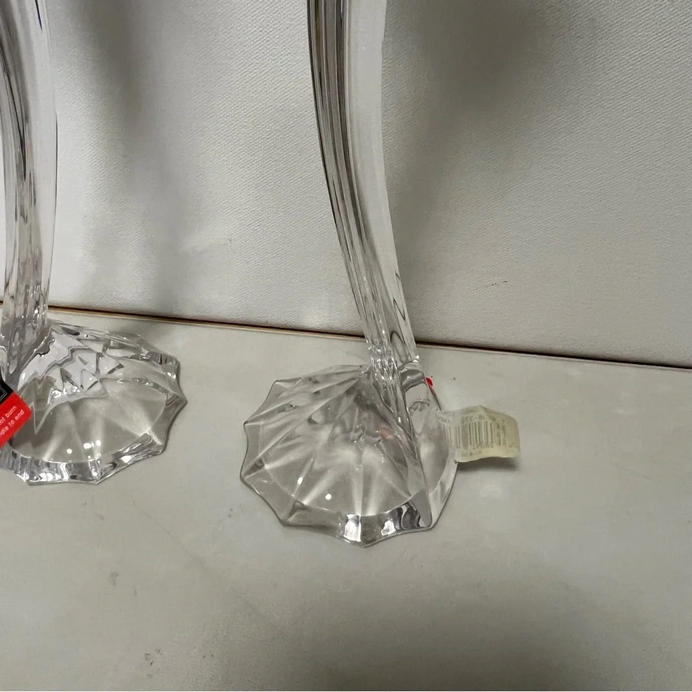 Mikassa Flower Song Austrian Crystal Clear Candle Holders small chip
